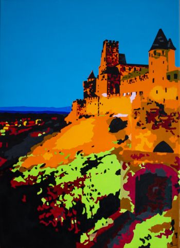 Avril 2020.
Cité de Carcassonne.
Acrylique sur toile.
Dim: 50 x 70 cm